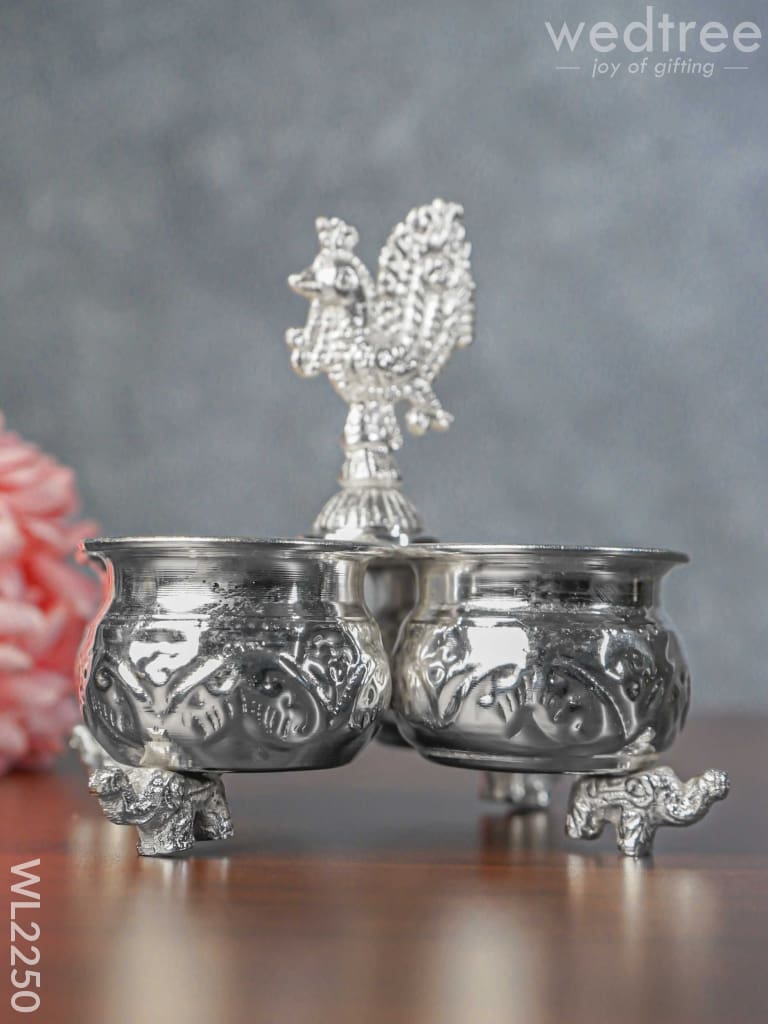 German Silver 4 Cup Kumkum Holder