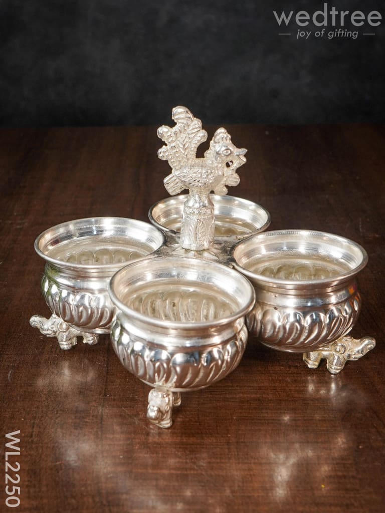 German Silver 4 Cup Kumkum Holder