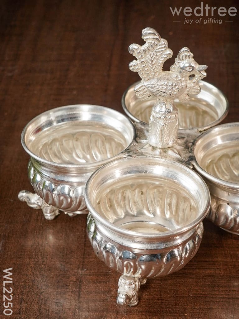 German Silver 4 Cup Kumkum Holder