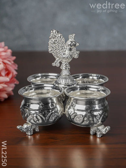 German Silver 4 Cup Kumkum Holder