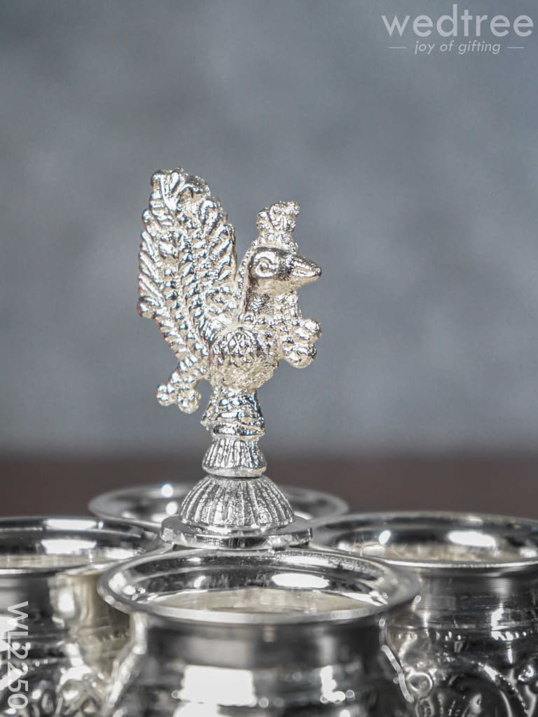 German Silver 4 Cup Kumkum Holder