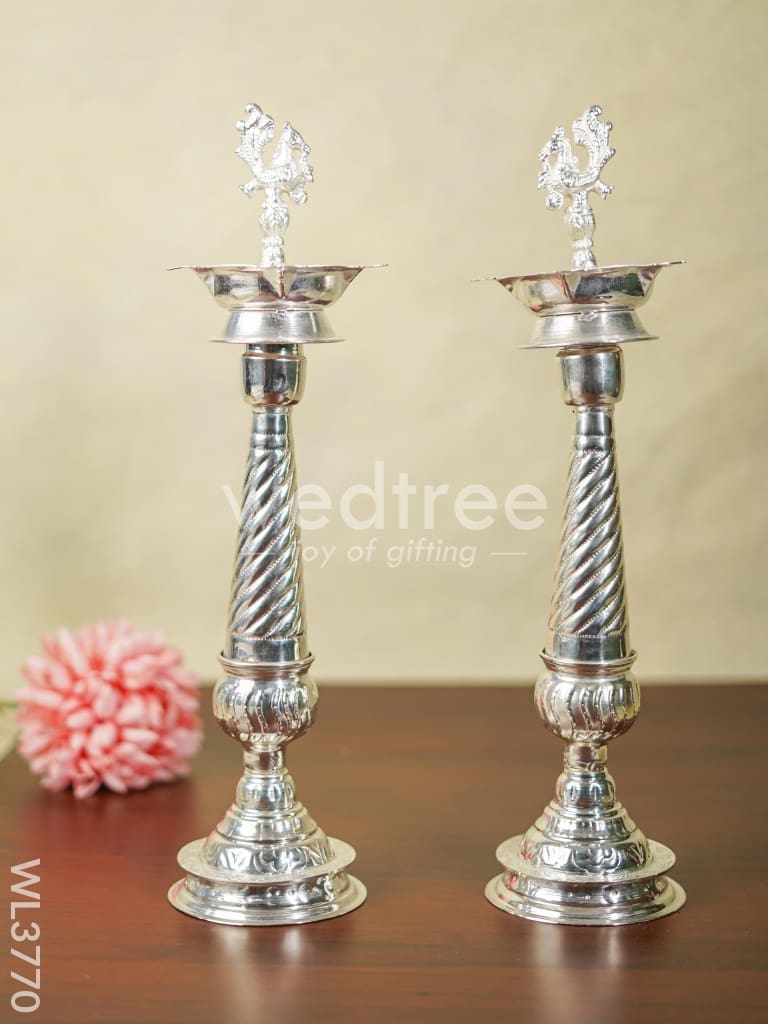 German Silver Annapakshi 5 Face Kuthu Vilaku - Set of 2 - 16 inch