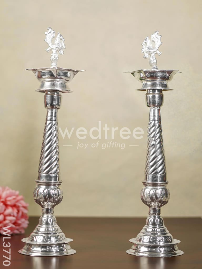 German Silver Annapakshi 5 Face Kuthu Vilaku - Set of 2 - 16 inch