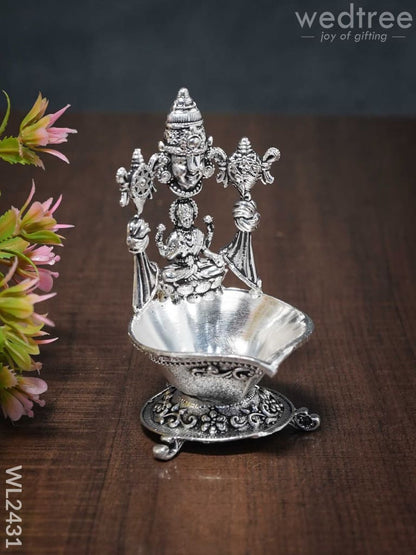 German silver Balaji Lakshmi Diya (Antique finish)