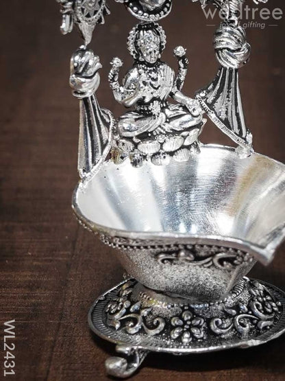 German silver Balaji Lakshmi Diya (Antique finish)