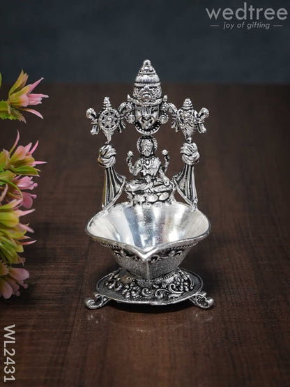 German silver Balaji Lakshmi Diya (Antique finish)