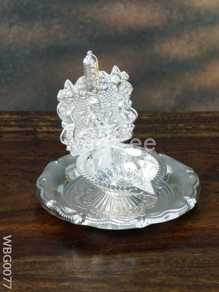 German Silver Balaji Lakshmi Diya on round shaped Plate