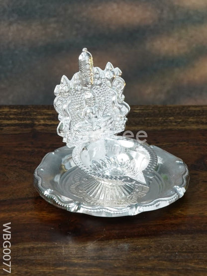 German Silver Balaji Lakshmi Diya on round shaped Plate