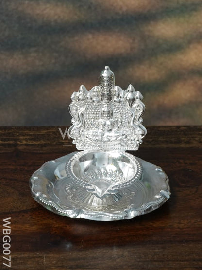 German Silver Balaji Lakshmi Diya on round shaped Plate