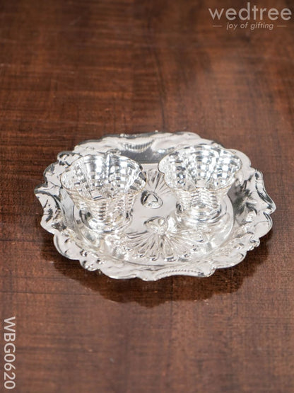 German Silver Flower Shaped 2 kumKum Holder - Round