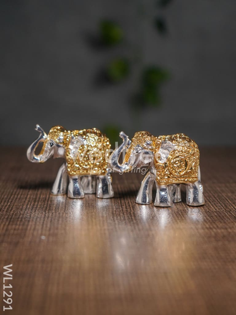 German Silver Gold Finish Baby Elephant (Set of 2)