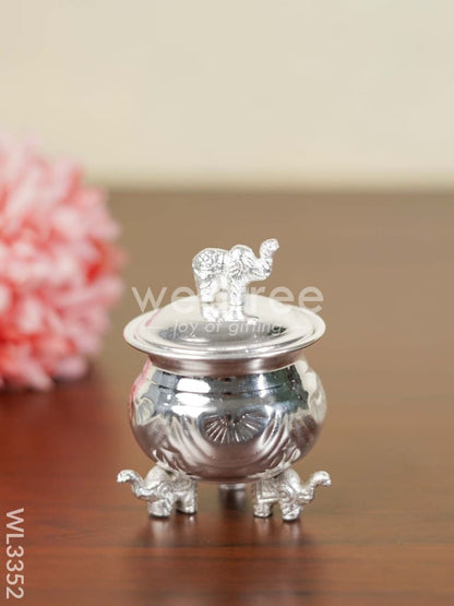 German Silver Kumkum Cup with Elephant Lid