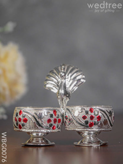 German Silver Kumkum Holder with Meenakari Design Embossed