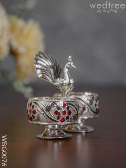 German Silver Kumkum Holder with Meenakari Design Embossed