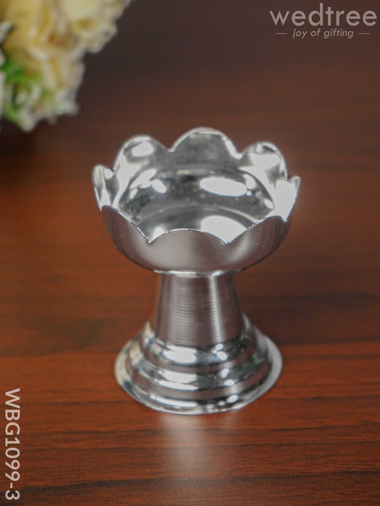 German Silver Lotus Shaped Diya with Stand