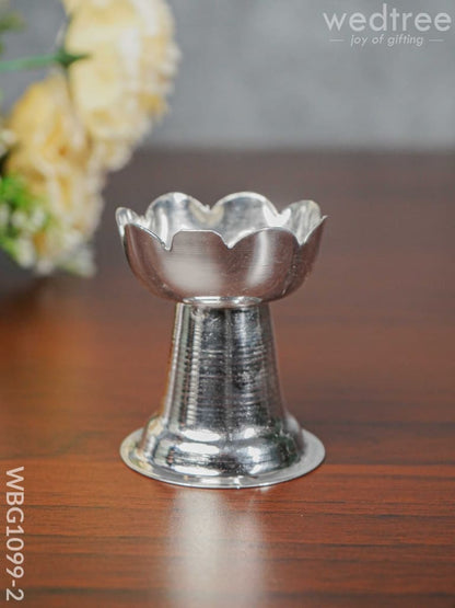 German Silver Lotus Shaped Diya with Stand