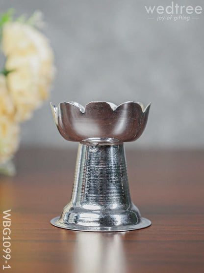 German Silver Lotus Shaped Diya with Stand