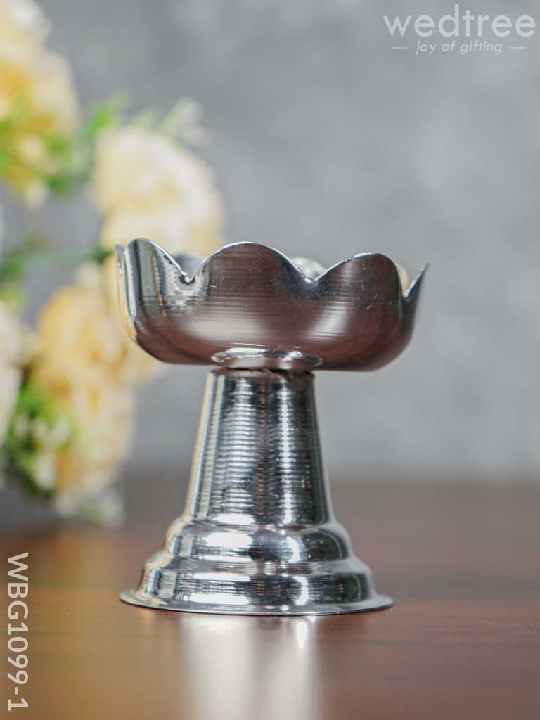 German Silver Lotus Shaped Diya with Stand