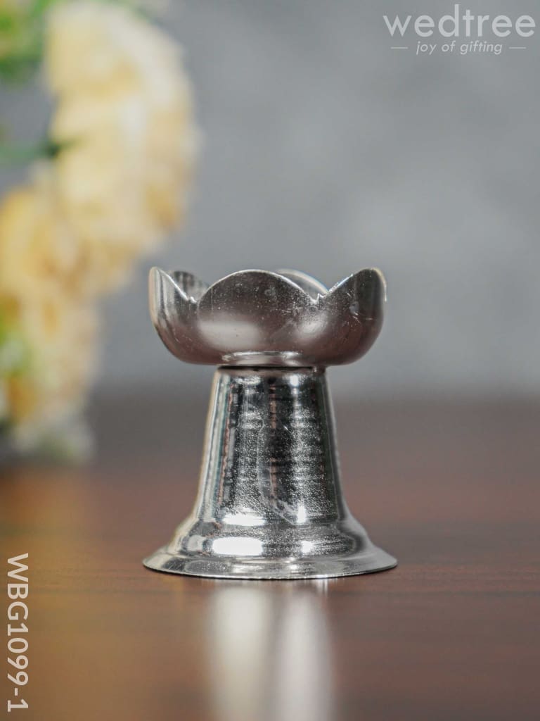 German Silver Lotus Shaped Diya with Stand