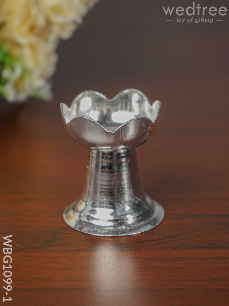 German Silver Lotus Shaped Diya with Stand