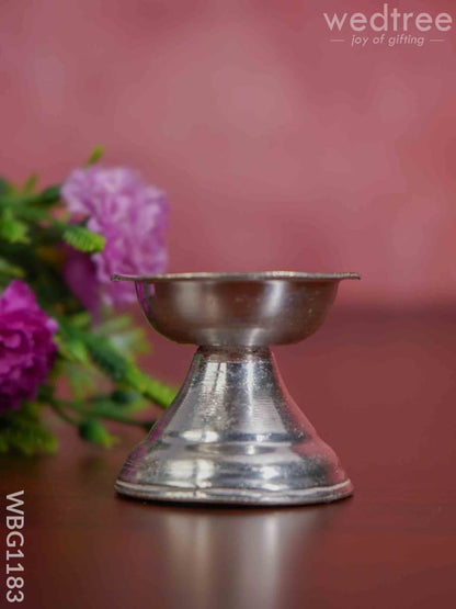 German Silver Round Diya with Stand