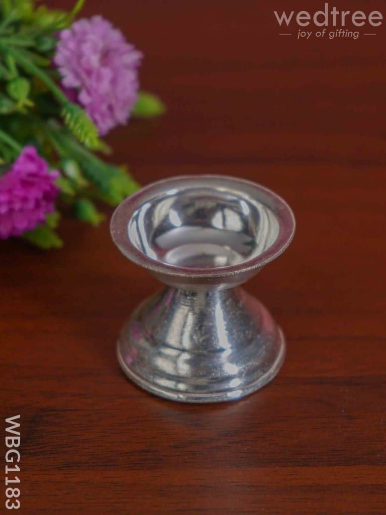 German Silver Round Diya with Stand