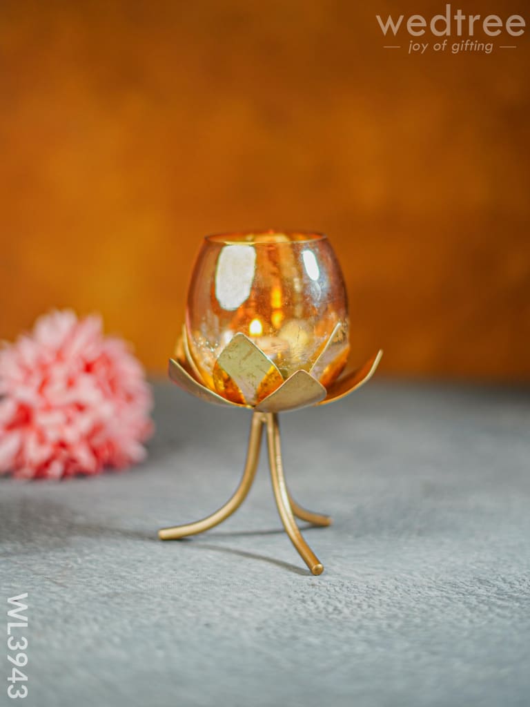 Glass Candle Holder on Lotus Stand