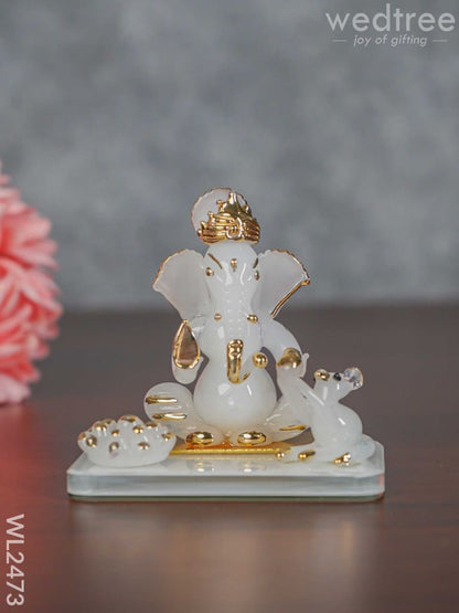 Glass Sitting Ganesha Idol With Mooshak