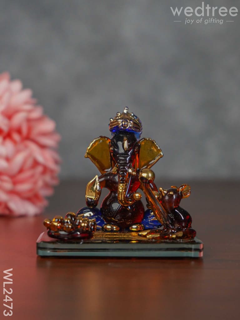 Glass Sitting Ganesha Idol With Mooshak