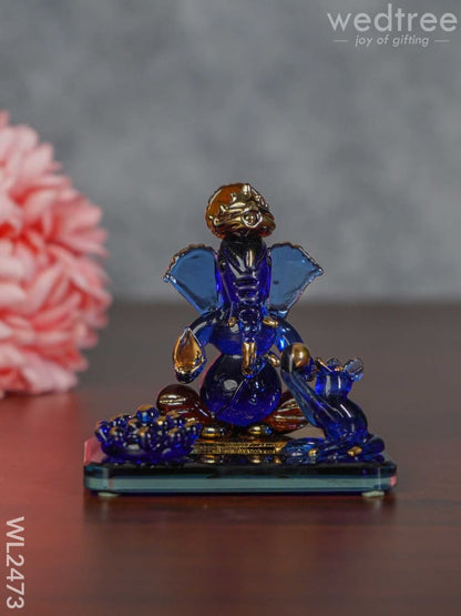 Glass Sitting Ganesha Idol With Mooshak