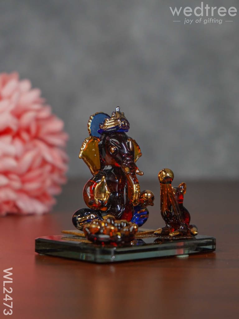 Glass Sitting Ganesha Idol With Mooshak