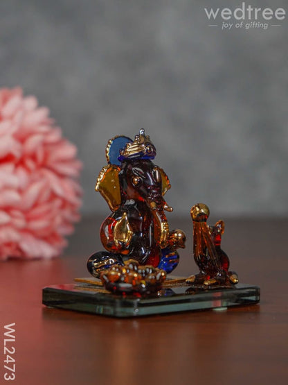 Glass Sitting Ganesha Idol With Mooshak