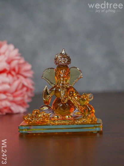 Glass Sitting Ganesha Idol With Mooshak