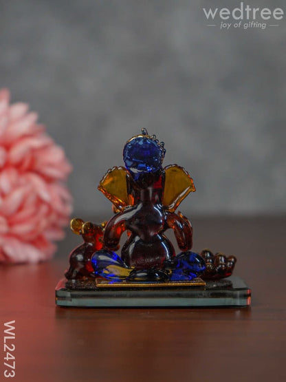 Glass Sitting Ganesha Idol With Mooshak