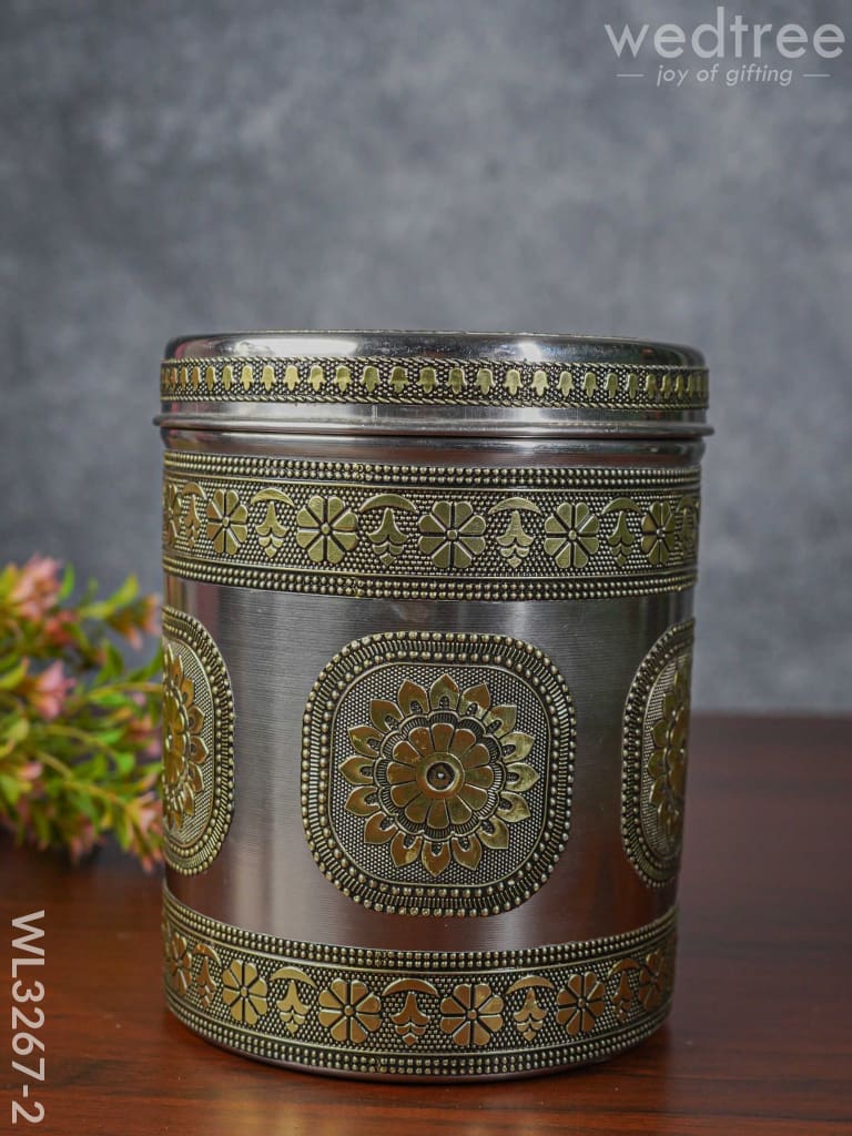 Gold Oxidized Dabba - Gold - 7 inch