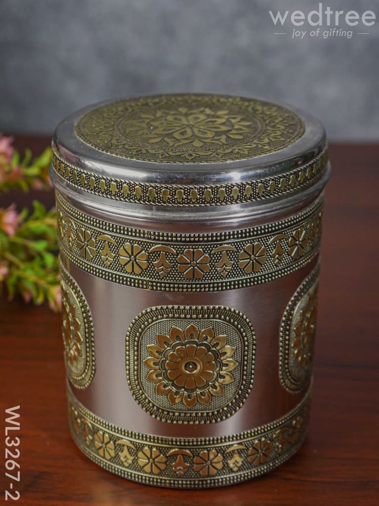 Gold Oxidized Dabba - Gold - 7 inch