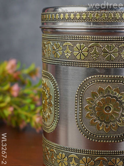 Gold Oxidized Dabba - Gold - 7 inch