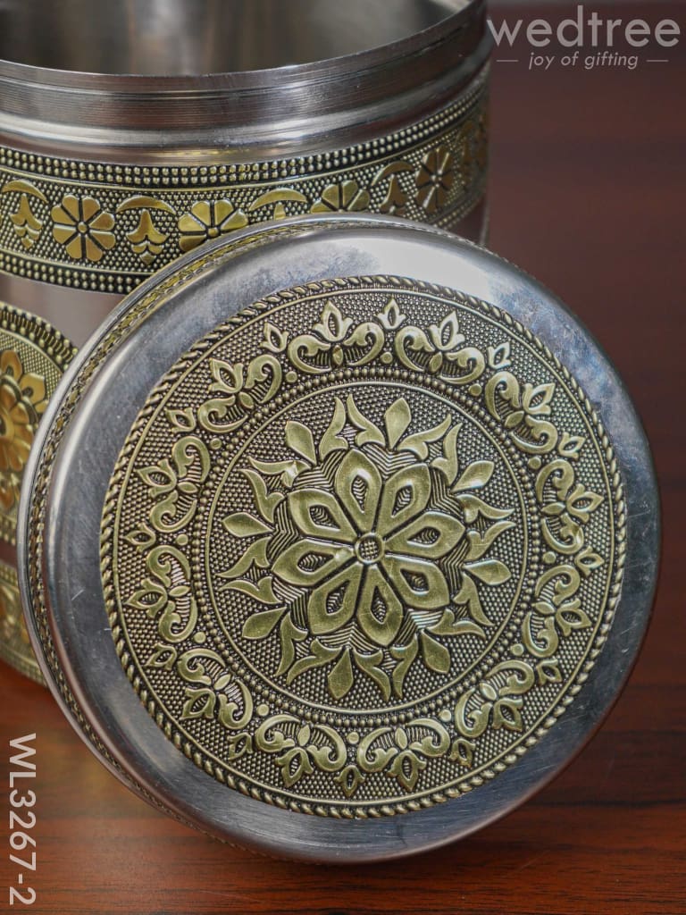 Gold Oxidized Dabba - Gold - 7 inch