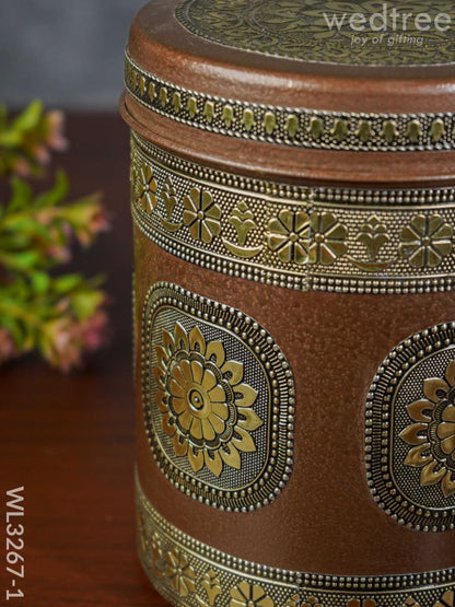 Gold Oxidized Dabba - Brown - 7 inch