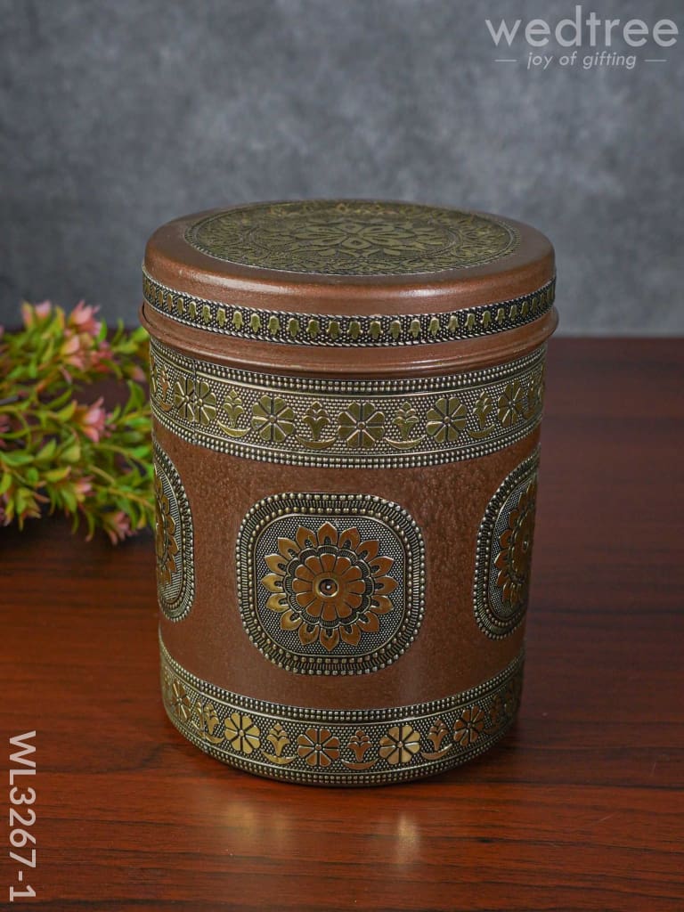 Gold Oxidized Dabba - Brown - 7 inch