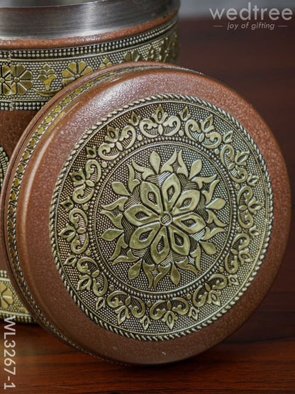 Gold Oxidized Dabba - Brown - 7 inch