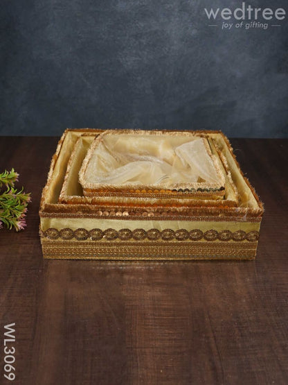 Golden Embroidered Trousseau Basket - Set of 3