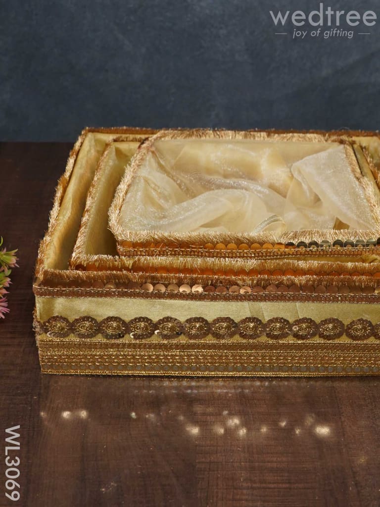 Golden Embroidered Trousseau Basket - Set of 3