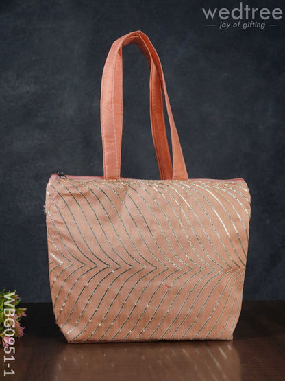 Golden Lace Work Hand Bag - (10x8)