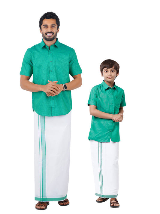 Like Father Like Son Half Sleeves Combo Set Green