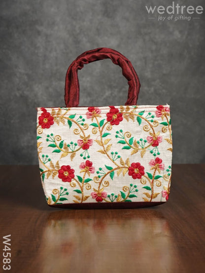 Hand Bag with Floral Embroidery