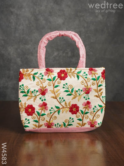 Hand Bag with Floral Embroidery