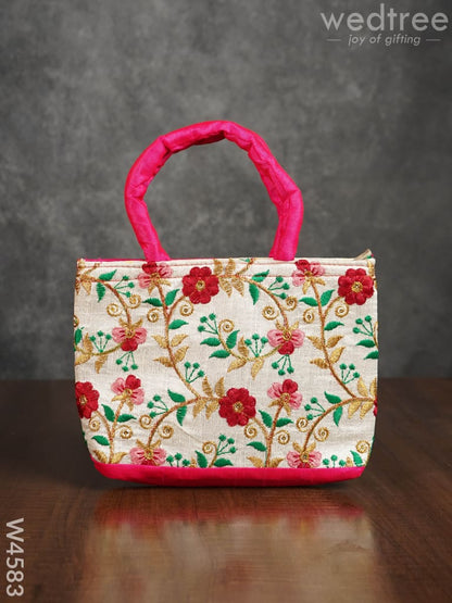 Hand Bag with Floral Embroidery