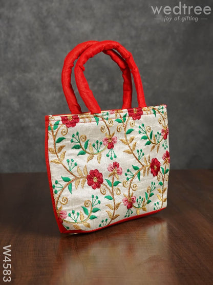 Hand Bag with Floral Embroidery