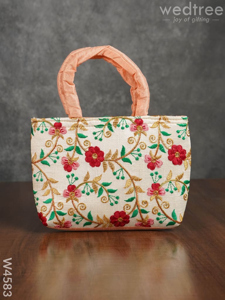 Hand Bag with Floral Embroidery